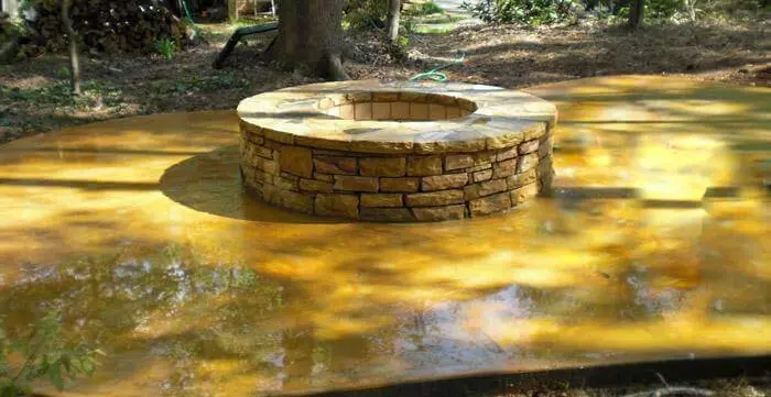 Fire Pit with Stained Concrete Patio Hardscape